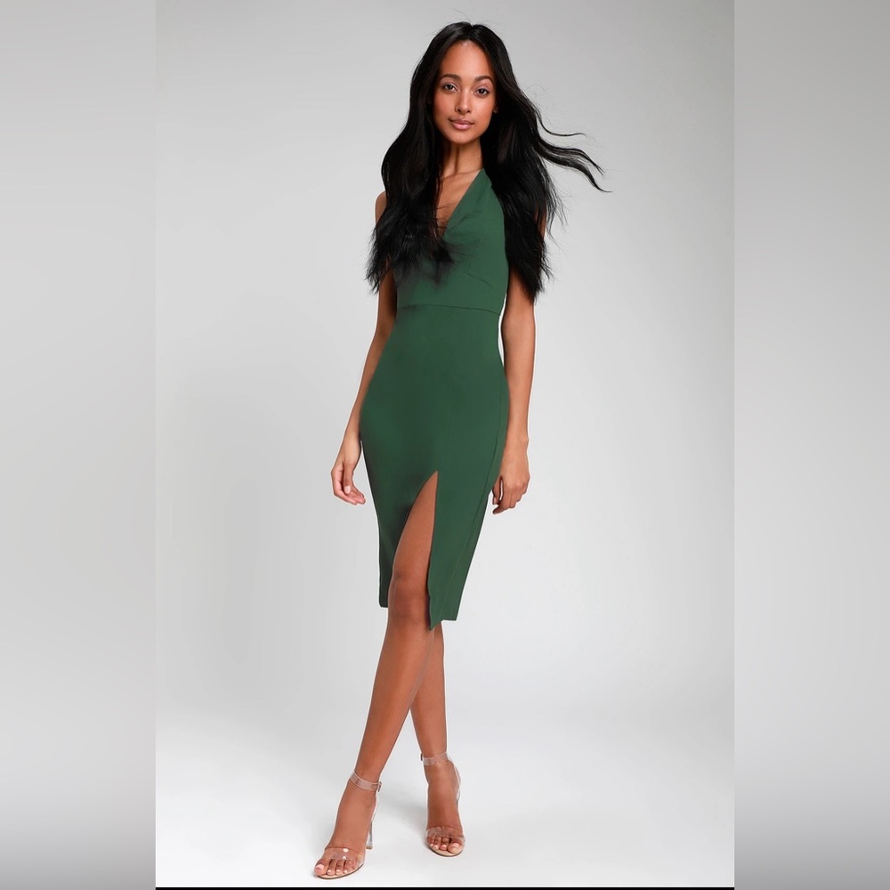 Lulus Idina Forest Green Backless Bodycon Midi Dress